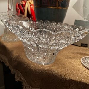 GORGEOUS HAND CUT CZECH CRYSTAL BOWL QUEENS LACE PATTERN - NEW / RARE